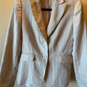 Tahari Arthur S. Levine Women's Blazer Jacket Size 4, Cream Striped, Two-Button